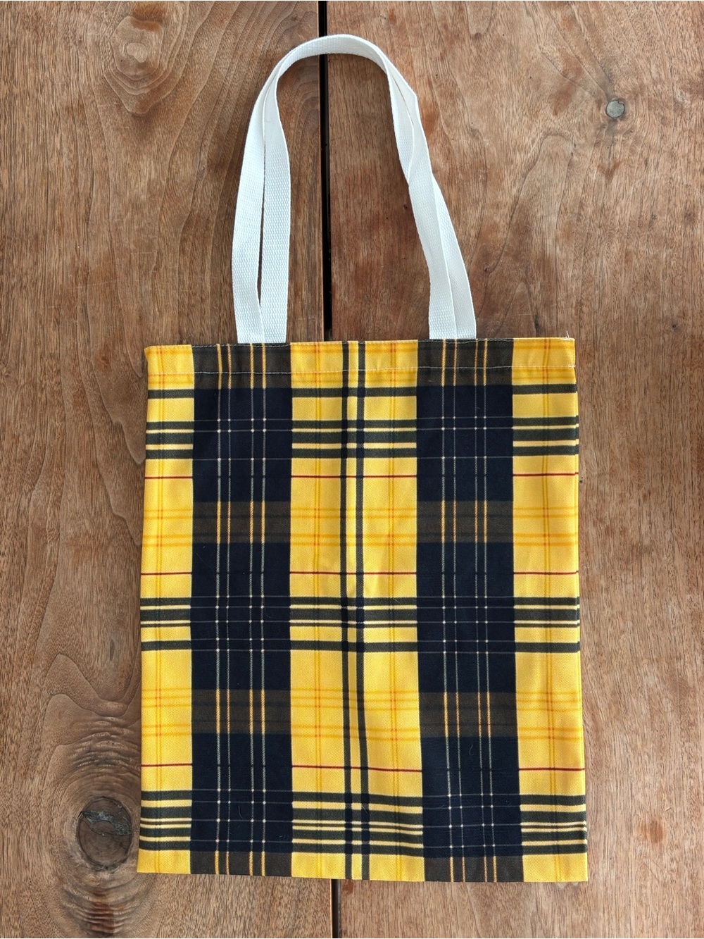 Plaid Tote Bag Reusable Shopping Tote Book Bag Yellow Black Plaid - Picture 2 of 5